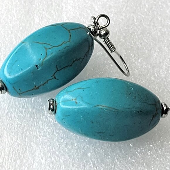 Turquoise Oval Faceted Drop Earrings - Picture 2 of 13
